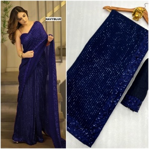 Nouveau Bollywood Full Saree de Georgette avec broderie de paillettes lourdes travail pour les femmes vente en ligne - Product Image 3