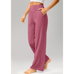 2025 pantalon de travail de yoga à jambes larges pour femmes avec poches taille haute pantalon de survêtement de salon pantalon de robe Berry Rose XL 28 \ "Petite/Tall - Product Image 2
