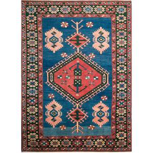 Tapis en laine noué à la main Nuray Blue, motif géométrique, tapis rectangulaire pour couloir, décoration de salon, taille 9x12, idéal pour les voitures - Product Image 1