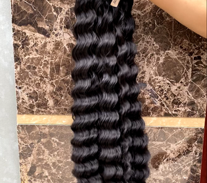 Perruque en cheveux humains bruts vietnamiens 13x4 HD Lace Frontal Deep Wave Bundles Super Double Drawn Ends Swiss Lace Material Black Women - Product Image 1