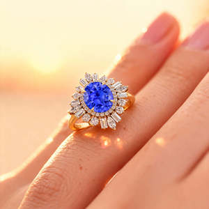 Bagues solitaires en or massif 9 carats avec tanzanite et diamants véritables, haute qualité, pierre de naissance, bagues de fiançailles et de mariage, vente en gros - Product Image 3