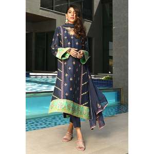 Robe en mousseline de soie bleue et jaune moutarde pour le printemps et l'été - Product Image 3