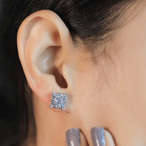 NOVAMART Fine Zarkan Vintage Floral Square Silver <b>Stud</b> <b>Earrings</b> with Princess Cut Diamond Gold Plated Trendy Jewelry for Engagem - Product Image 1