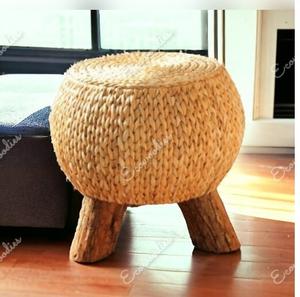 Pouf rond au design simple et chic repose-pieds en jonc de mer naturel Tabouret confortable et pratique pour pieds de repos Console en incrustation d'os - Product Image 4