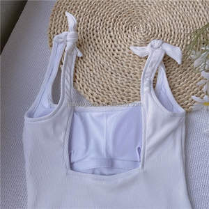 Traje de baño para mujeres americanas de exportación, traje de baño marrón de Seersucker, traje de baño sólido, traje de baño Halter sin espalda, traje de baño elegante para mamá - Product Image 6