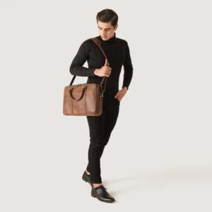 Preston Vintage Tan Genuine <b>Leather</b> Briefcase <b>Soft</b> Work/Office Messenger <b>Bag</b> with Zipper Closure Waterproof and Portable - Product Image 2