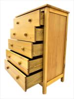 Commode à 5 tiroirs Melitta personnalisée en bois de hêtre couleur naturelle, design moderne, chambre à coucher, salon, bureau à domicile, garantie 1 an