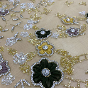 2023 tela de encaje blanco de lujo bordado de flores 3D vestido de falda de Boda nupcial con cuentas pesadas para fabricación de zapatos y bolsos - Product Image 1