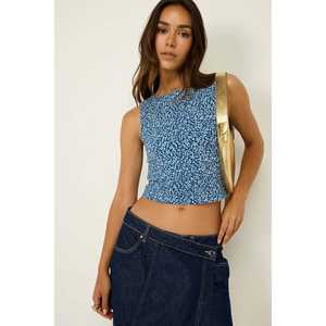 Blusa Casual con Estampado Floral, Cuello Redondo, Manga Corta, Logotipo Frontal, Largo Corto, 96% Algodón - Product Image 1