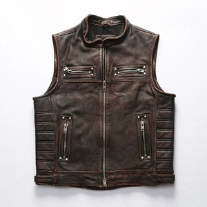 Chaleco de Cuero Personalizado con Múltiples Bolsillos, Chaleco de Cuero para Hombre al por Mayor, Estilo Urbano, Chaleco con Cremallera de Moda Hip Hop para Hombre - Product Image 3