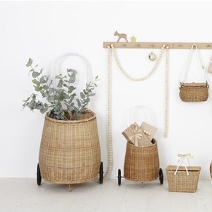 Baby Woven <b>Shopping</b> Luggy Baskets Stroller Organizer Bag Luggage Trolley Bags Rattan Wheels Basket - Product Image 2