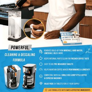 เม็ดทำความสะอาดเครื่องชงกาแฟแบบแอคทีฟ 24 เม็ด สำหรับเครื่องชงกาแฟ Nespresso, Keurig, Ninja, DeLonghi, Miele และเครื่องชงกาแฟแบบดริป - Product Image 6