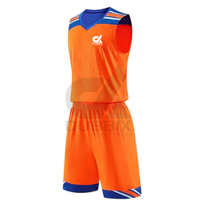 Ensemble de maillot de basket DUBBIX orange et bleu, col en V, sans manches, imprimé par sublimation, anti-humidité, unisexe, adulte, coupe classique - Product Image 2