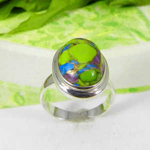 Anillo fino de Plata de Ley 925 al por mayor estilo llamativo ovalado turquesa forma geométrica ajuste invisible de platino chapado en rodio - Product Image 6