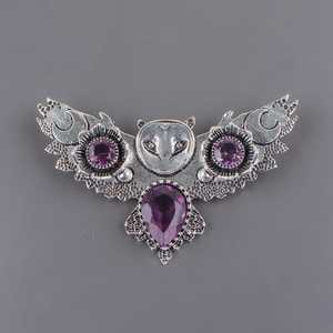 Pendentif Hibou en Argent Sterling Fait Main avec Améthyste, Bijou pour Enfants, Collier en Pierre Précieuse, Cadeau d'Halloween, Vente en Gros, Haute Qualité, Unique - Product Image 3