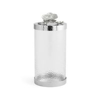 Pot de rangement en verre martelé avec couvercle à fleurs en argent bidon décoratif hermétique pour cuisine salle de bain ou cadeaux