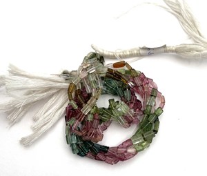 Perles de pierres précieuses naturelles de tourmaline multicolore polie de 14 pouces, 35 CT, pour la fabrication de colliers perlés, cadeau avec pierre principale en diamant - Product Image 4