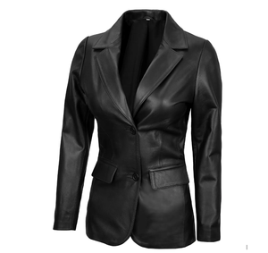 Blazer de cuero genuino 100% de alta calidad para mujer, chaqueta informal ajustada de un solo pecho para invierno, forro transpirable - Product Image 3