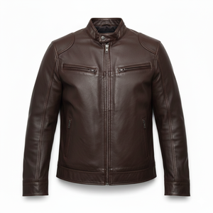 Veste de moto imperméable et écologique à col montant en cuir de haute qualité pour hommes Cardigan d'hiver à fermeture éclair Taille 5XL High Street - Product Image 2