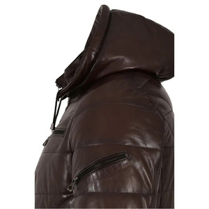 <b>Men's</b> High Street Waterproof Eco-Friendly Leather Puffer <b>Jacket</b> Detachable Hood Genuine Brown <b>Sheepskin</b> Stand Collar Canvas - Product Image 6