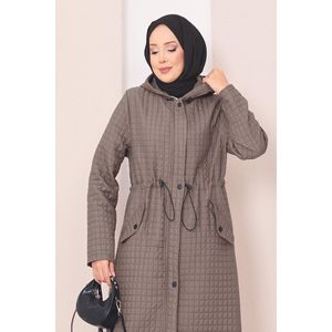 Abrigo Acolchado con Capucha de Visón Oscuro para Invierno, Tejido de Tela - Product Image 2