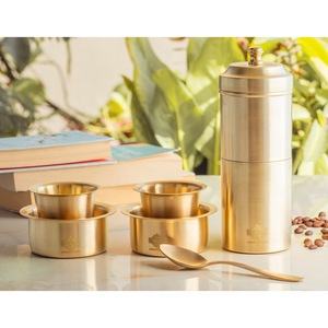 IndianArtVilla Pure Brass South Indian <b>Coffee</b> <b>Filter</b> Gift Set of 2-Matt Finish, Velvet Gift Box for Weddings & Festive Gifting - Product Image 2