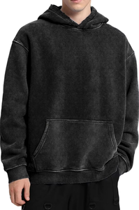 Sweat à capuche uni à logo personnalisé corde de poche lourde 450GSM coton velours fabricant de gros solide sweat à capuche de base surdimensionné - Product Image 3