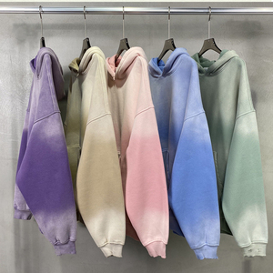 เสื้อมีฮู้ดผู้ชาย360GSM สเปรย์ย้อมสีขอบดิบเสื้อฟลีซฟอกสีกรดแฟชั่นวินเทจมีฮู้ดสำหรับทุกเพศ - Product Image 2