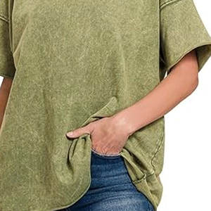 T-shirt délavé à l'acide de grande taille S à vendre T-shirt à manches courtes décontracté et simple pour femmes délavé à l'acide 100% coton - Product Image 6