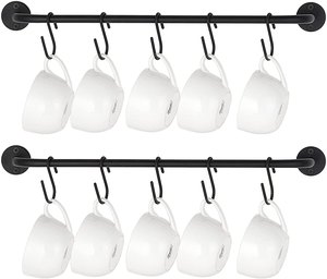 Nouvel arrivage de support de tasse à thé en métal noir support suspendu ensemble de 2 tasses à thé organisateur de stockage support de tasse mural - Product Image 1