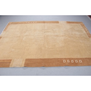 Vintage Large Rug 6,2x9,1 ft, <b>Brown</b> Beige Polka dot Rug <b>Wool</b> - Product Image 3