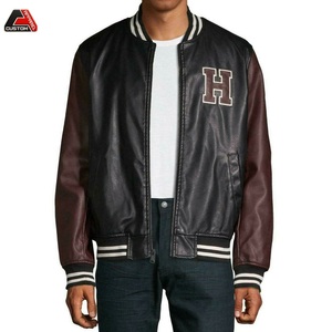 Vestes universitaires en cuir de mouton de haute qualité avec broderie H Logo manches marron col montant pour la Position du Logo avant d'hiver - Product Image 6