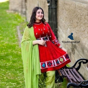 Salwar Kameez pour femmes en gros, couleur rouge, haute qualité, en soie filet, robes afghanes faites à la main, au meilleur prix - Product Image 3