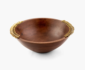 Diseño creativo al por mayor hecho a mano rejilla elegante cuenco de madera con soporte de metal y acabado natural utilizado para servir aperitivos - Product Image 3