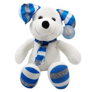 28cm morbido bianco/blu cane peluche con sciarpa a righe per bambini coccole e giochi regalo per bambini - Product Image 1