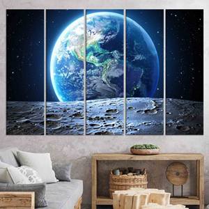 Impresión en lienzo de la Tierra y la Luna: arte de pared con paisaje espacial, JUEGO DE 5 LIEÑOS - Product Image 1