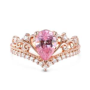 Jeulia <b>Crown</b> Pear Cut Synthetic Morganite Rhodium Plated Sterling Silver <b>Ring</b> - Product Image 1