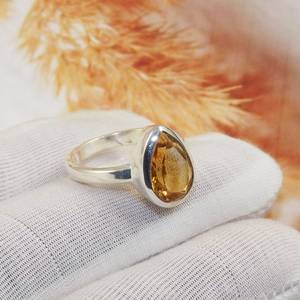 Bague vintage en argent sterling 925 avec pierre précieuse citrine naturelle sertie en canal, motif amoureux, bijoux unisexes pour anniversaire - Product Image 1