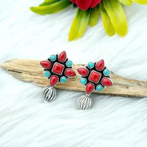 Pendientes de Plata de Ley 925 Coral y turquesa, estilo bohemio, piedras preciosas naturales, accesorios de moda, boda o regalo para ella - Product Image 4