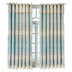 European High-grade Nail Bead Applied-velvet Embroidered Curtain Double Cotton Linen Living Room Bedroom Blackout Curtains