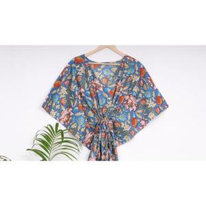 Caftán con estampado Floral para mujer, vestido de algodón ligero de verano de talla grande, ropa de playa para dama de honor, estampado Digital drapeado Natural - Product Image 4