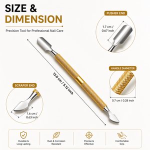 Premium Nail <b>Cuticle</b> Pusher Gold Handle Stainless Steel Double Ended Nail Cleaner Manicure Pedicure <b>Tool</b> - Product Image 3