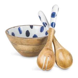 Luxury Eco-Friendly Wooden Bowl with Decorative Enamel Interior and <b>Serving</b> <b>Spoons</b> for Home & Party Gifting - Product Image 4