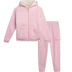 High Quality Children Girls Two Pieces <b>Tracksuit</b> <b>Set</b> <b>Pink</b> Color Jogging Sports Activewear Kids Zipper Up Sweat Suit For Kids - Product Image 1