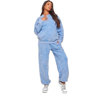 Ensemble sweat à capuche et pantalon de survêtement écologique pour femmes 100% coton survêtements à manches longues - Product Image 1