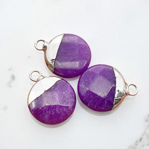 Colgante de piedras preciosas redondas de amatista púrpura facetada de Plata de Ley 925, joyería fina galvanizada DIY, abalorios al por mayor - Product Image 1
