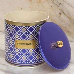 ที่จับ4.1L กระป๋องโลหะทรงกลมขนาด175x180มม. ดีไซน์ลวดลายไร้รอยต่อลายเส้นเรขาคณิตพื้นหลังสีน้ำเงิน - Product Image 5