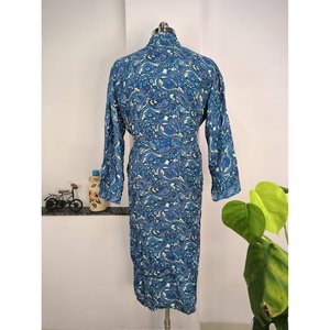 Kimono élégant en soie 100% douce pour homme, style bohème, bleu et jaune, taille XL, vêtement d'intérieur, inspiré de l'hiver, motif cachemire roi persan, pour la plage - Product Image 6