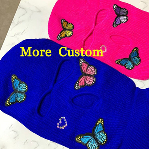 Logo personnalisé vente en gros tricoté 3 trous visage hiver masque de ski en tricot personnalisé cagoule en détresse masque personnalisé acrylique peluche unisexe - Product Image 4