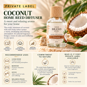Diffusore di Aromi al Cocco con Etichetta Privata 50ml |   Fragranza Dolce e Fruttata per la Casa |   Produttore OEM Spagna - Product Image 3
